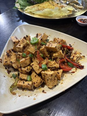 Spicy deep fried tofu   at Huong Viet in Footscray