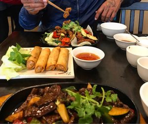 Mongolian beef, spring rolls, salt & pepper chicken at Huong Viet in Footscray