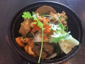 Claypot with mixed mock meat. at Huong Viet in Footscray
