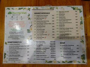 Menu as of 2026-01 at Huong Viet in Footscray