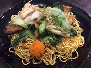 Vegan ‘egg’ noodles with tofu and vegies at Huong Viet in Footscray