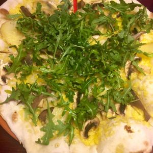 Vegan potato pizza at Crustys Pizzeria  in Mallorca