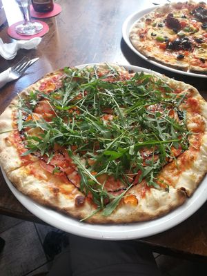 Vegan Pizza with basilicum cream at Crustys Pizzeria  in Mallorca