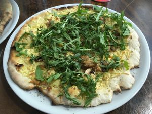 Mushroom and truffle oil at Crustys Pizzeria  in Mallorca