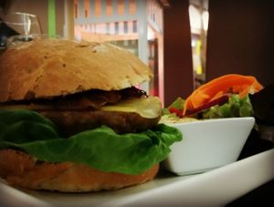 my favorite burger: THE MONKEY BURGER! at Marsim Bistrobarante in Mallorca