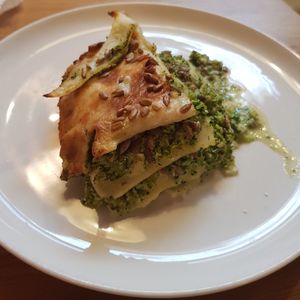 Vegeterian broccoli lasagna with gorgonzola at VegeQuchnia in Opole