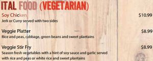 Vegetarian section of the menu. at Judy's Island Grill in Glen Burnie