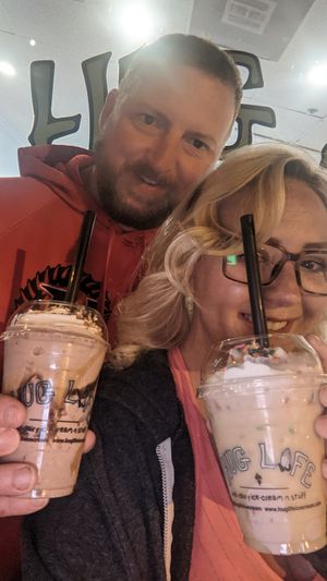 Snickers / birthday cake and happy vegans at Hug Life in Garden Grove