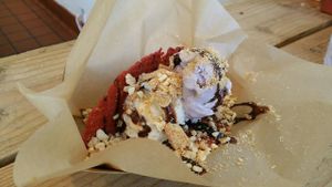3 scoops of ice cream in taco shell at Hug Life in Garden Grove