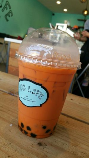 First customer to get the Boba in Thai Tea drink! Yum! at Hug Life in Garden Grove
