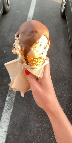 Banana waffle cone with chocolate shell at Hug Life in Garden Grove