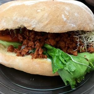 Chorizo torta  at Bliss Tienda Vegana in Mazatlan