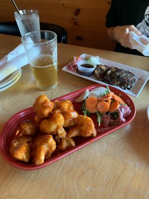 Manchurian cauliflower & burned quinoa cakes  at Boat House Bistro in Boothbay Harbor