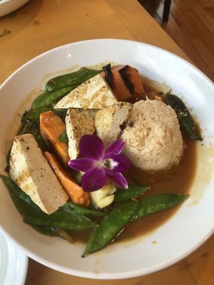 Miso tofu- good tofu but v v salty   at Boat House Bistro in Boothbay Harbor