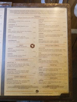 Menu at La Pepita Burger Bar in A Coruna