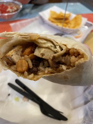 Tofu and grilled veggie burrito no cheese no lettuce subbed black beans. Much smaller than burritos used to be    at Chubby's Tacos in Durham