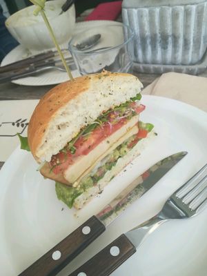 one half of the vegan bacon burger at The Picker - 더 피커 in Seoul