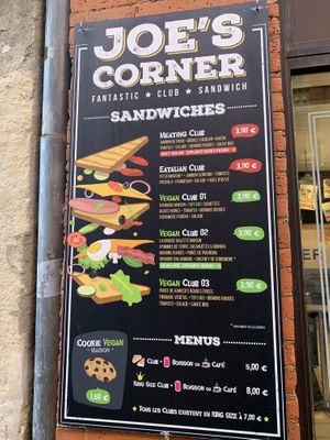 Menu at Joe's Corner in Toulouse