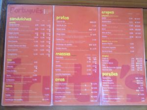 Menu at Frutti's in Abadiania