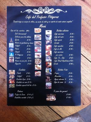 Menu at Cafe Del Professor Pitagoras in Merida
