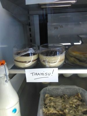 Tiramisu and fresh milk! at Cafe Del Professor Pitagoras in Merida