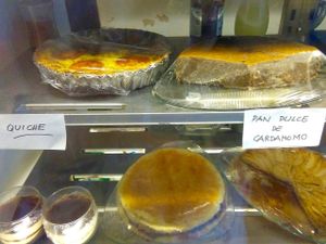 Sweet cardamom bread and quiche  at Cafe Del Professor Pitagoras in Merida
