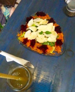 delicious, beet, carrot and fruit salad at Cafe Del Professor Pitagoras in Merida