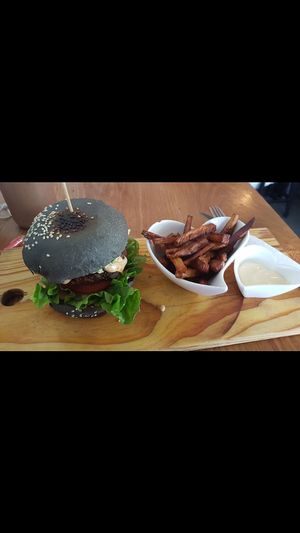 Charcoal burger at Scheckter's Raw in Cape Town