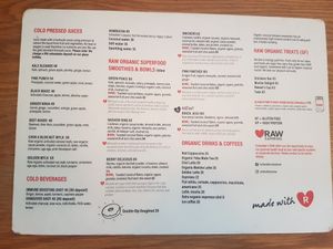 Menu 3 at Scheckter's Raw in Cape Town