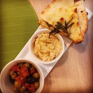 home made hummus and pita at Vegan Express in South West London