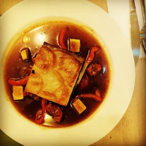 pave with golden polenta cubes at Vegan Express in South West London