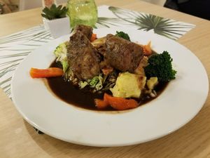 sliced black-eyed bean loaf at Vegan Express in South West London