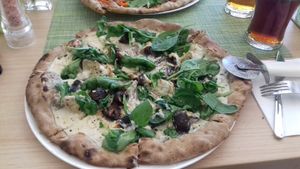 Mushroom white sauce pizza at Vegan Express in South West London