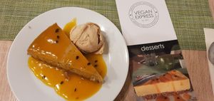 Mango & Passionfruit Cheesecake w/ Biscoff Icecream at Vegan Express in South West London