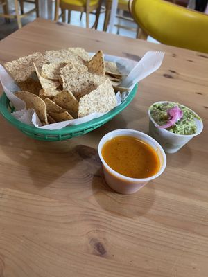 Hot salsa, guac, and chips  at Tlaolli in Indianapolis