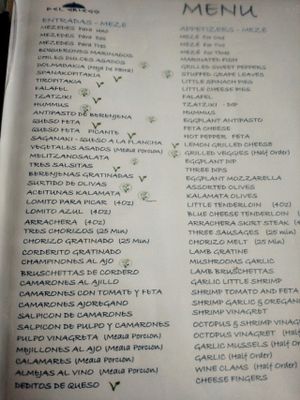 Menu at Del Griego in Guatemala City