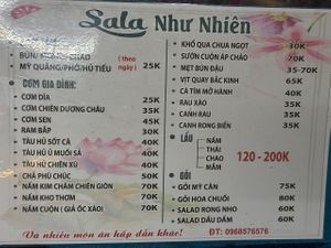 Menu at Viet Chay Sala in Quang Ngai