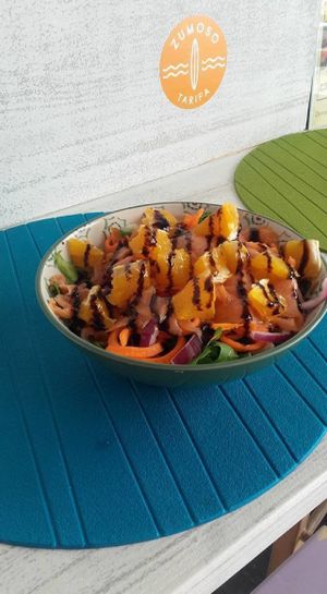 fresh salads! vegetarian and vegan friendly versions as well! at Zumoso Bar in Tarifa