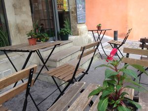 outside sitting at Café Vert in Lyon