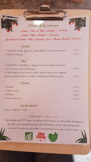 Menu at Café Vert in Lyon
