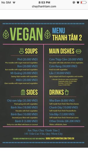 Menu at Thanh Tam 2 in Qui Nhon