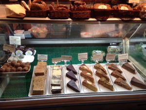 Desert case: 50 HKD for cakes, 25 HKD for truffles and brownies (takeaway prices) at Life Organic Health Cafe in Hong Kong Island