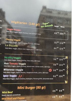 The menu at Holy Moly in Rouen