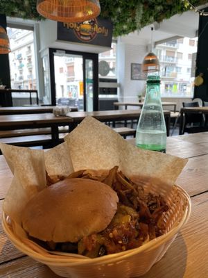 Spicy burger and Fries  at Holy Moly in Rouen