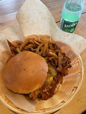 Burger and Fries  at Holy Moly in Rouen