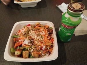vegan meal with coconut water at Basil Box in Toronto
