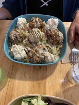 Falafel plate with cashew cream and hummus  at Pure Ktchn in New York City