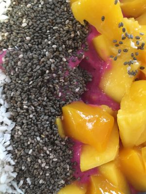 Pink dragon bowl at Pure Ktchn in New York City