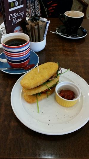 Hash Stack & Relish with Good Coffee at Three Bean Cafe in Invercargill