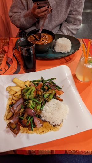 The vegan option and a (non-vegan) chili con carne. at Dimension Latina in Brussels